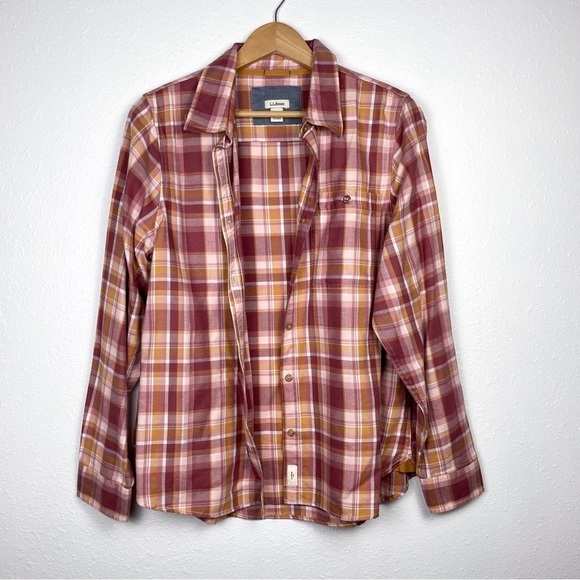 L.L Bean Women's Scotch Plaid Flannel Shirt, Relaxed fit Sz M pink and orange - Picture 1 of 11
